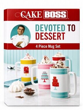 Cake Boss Devoted to Dessert 4-Piece Ceramic Mug Set – Colorful Cake Design